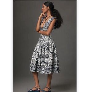 ANTHROPOLOGIE V-NECK DROP-WAIST MIDI DRESS